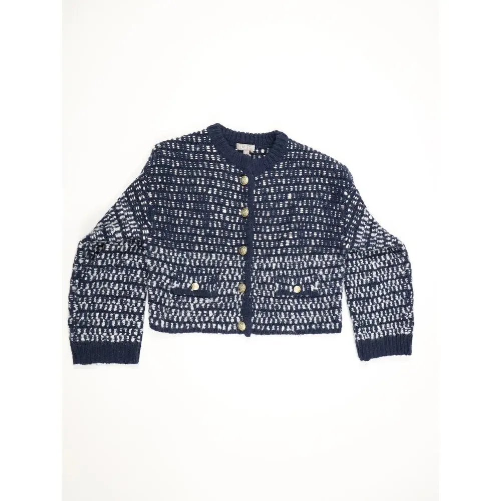Quiet Luxury Preppy J.Crew Alpaca Wool Gold Button Cardigan Jacket Navy XS